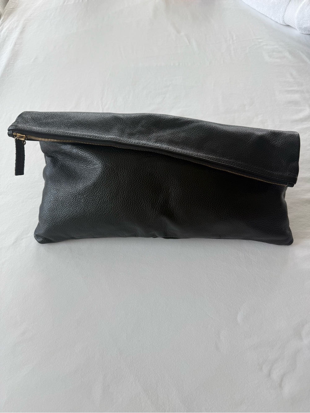 Clare V Black Pebbled Leather Oversize Foldover Clutch Large Laptop Sleeve - Picture 2 of 10